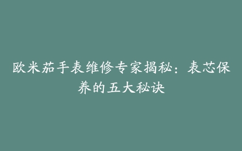 欧米茄手表维修专家揭秘：表芯保养的五大秘诀