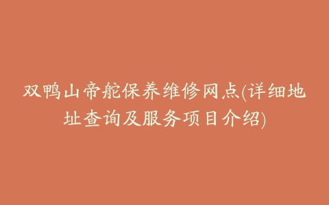 双鸭山帝舵保养维修网点(详细地址查询及服务项目介绍)